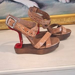 ALAIA Brown Red Hardware Platform Shoes Sandals Pumps Size 37, 7